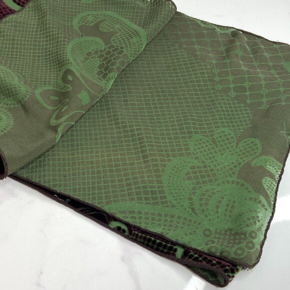 Dana Herbert Dark Purple Green Flocked Velvet Geometric Baroque Print Scarf 60" - Picture 9 of 12